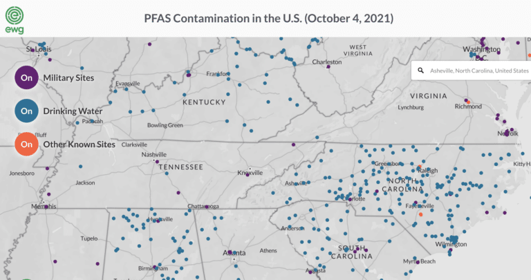 PFAs found in NC water supplies map